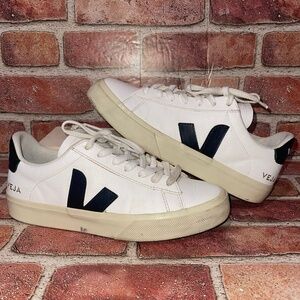 Pre-Owned VEJA Campo Leather Black White Sneakers Size 7 Women Shoes Streetwear